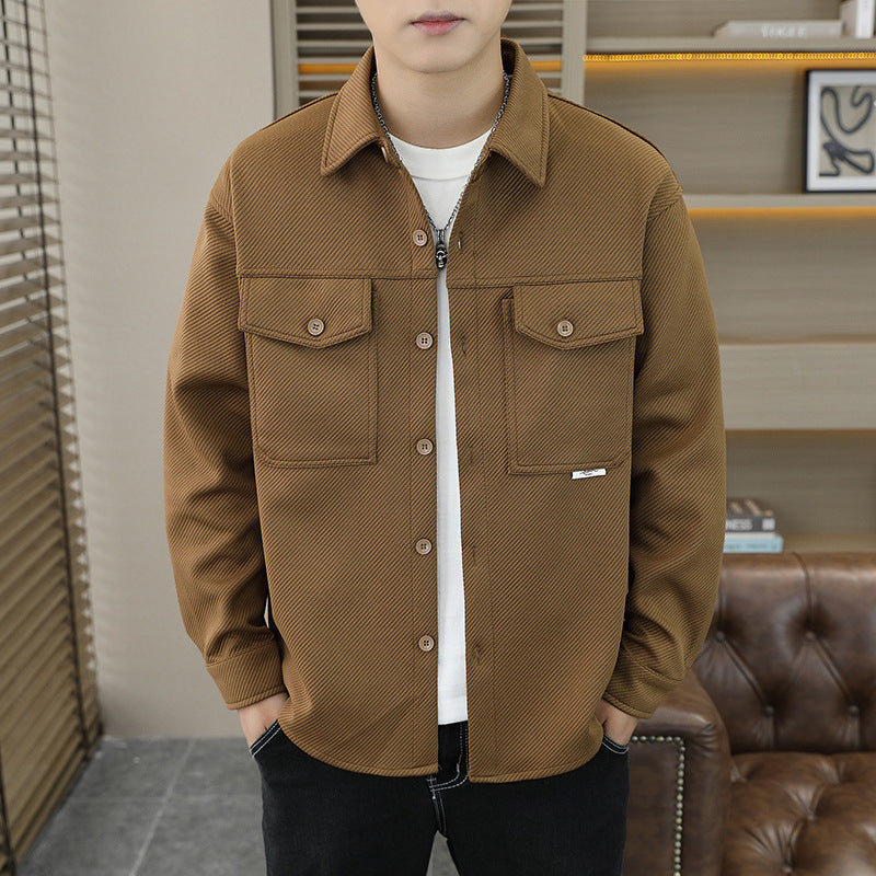 Twill Knitted Lapel Shirt Jacket Coat