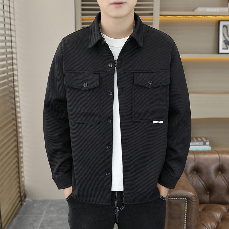 Twill Knitted Lapel Shirt Jacket Coat